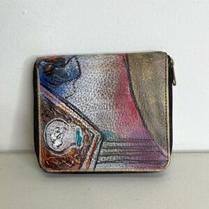 NEW Jane Yoo Vintage Hand Painted Leather Wallet